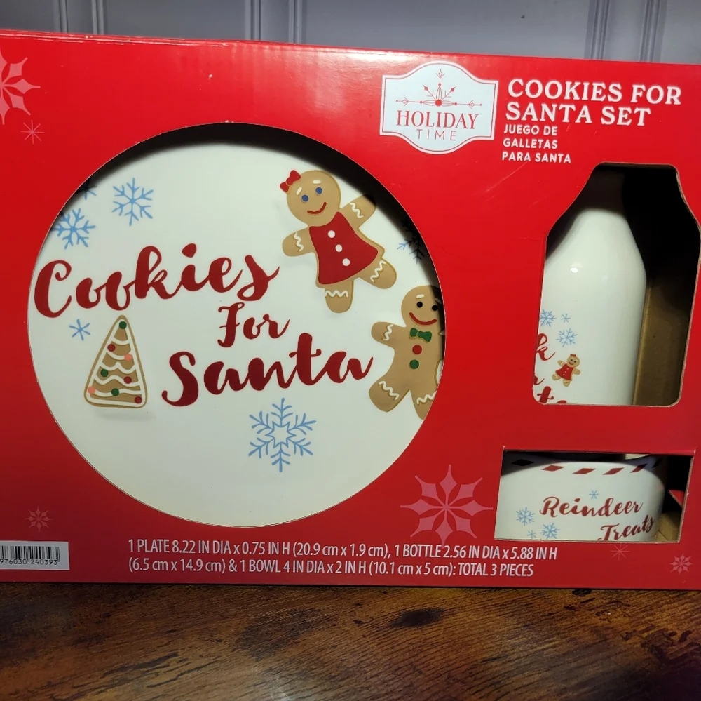 Holiday Time Red / White Santa Cookies for Santa 3 piece Set